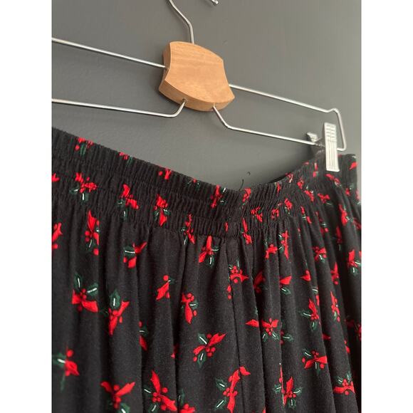Vintage Nutcracker Holly Print Christmas Holiday Black Midi Button Front Skirt L - Picture 5 of 8